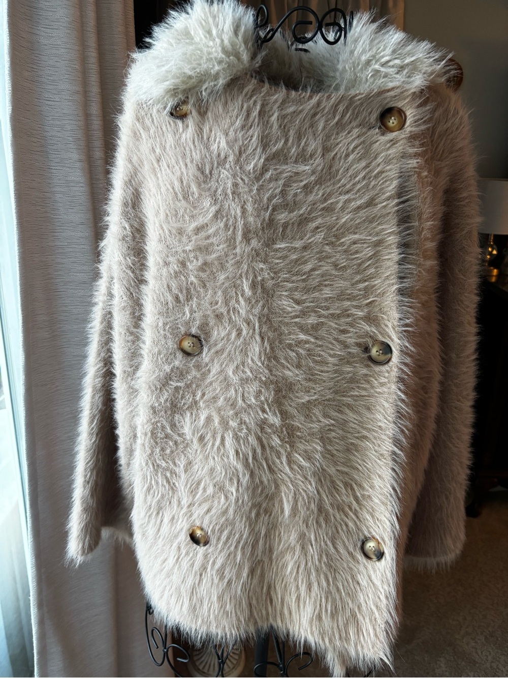 NWT Free People Faux Fur Double-Breasted Shaggy Coat Sweater Jacket (XS)